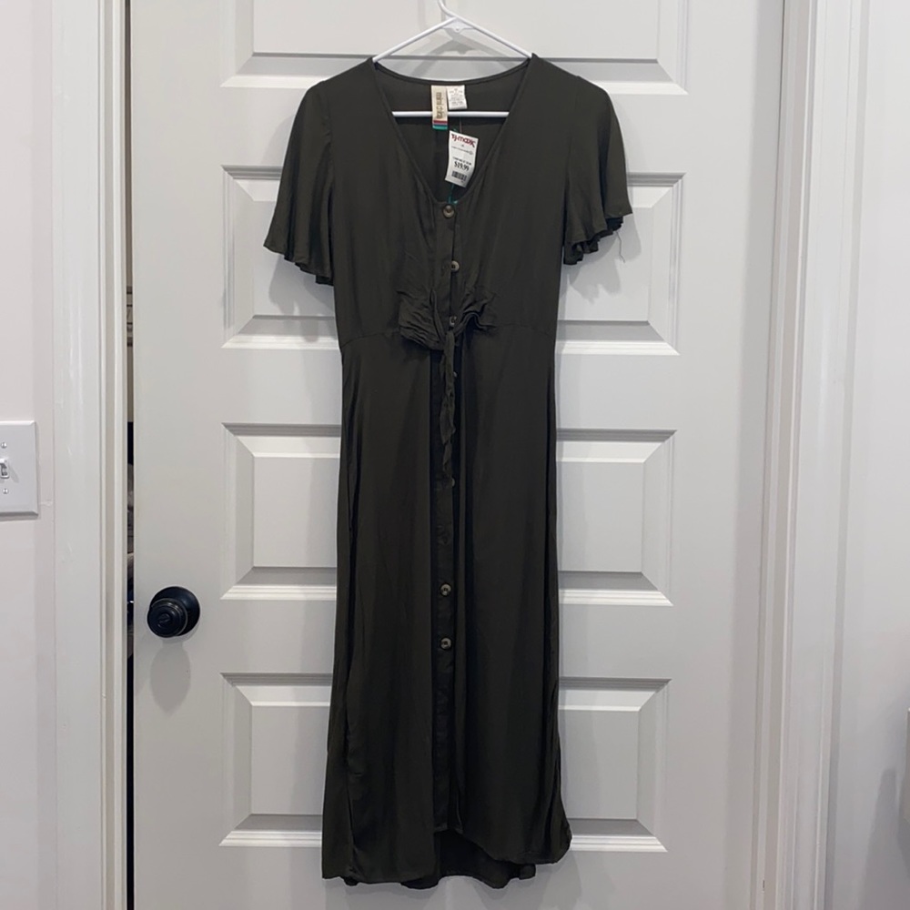 Army green midi dress XS